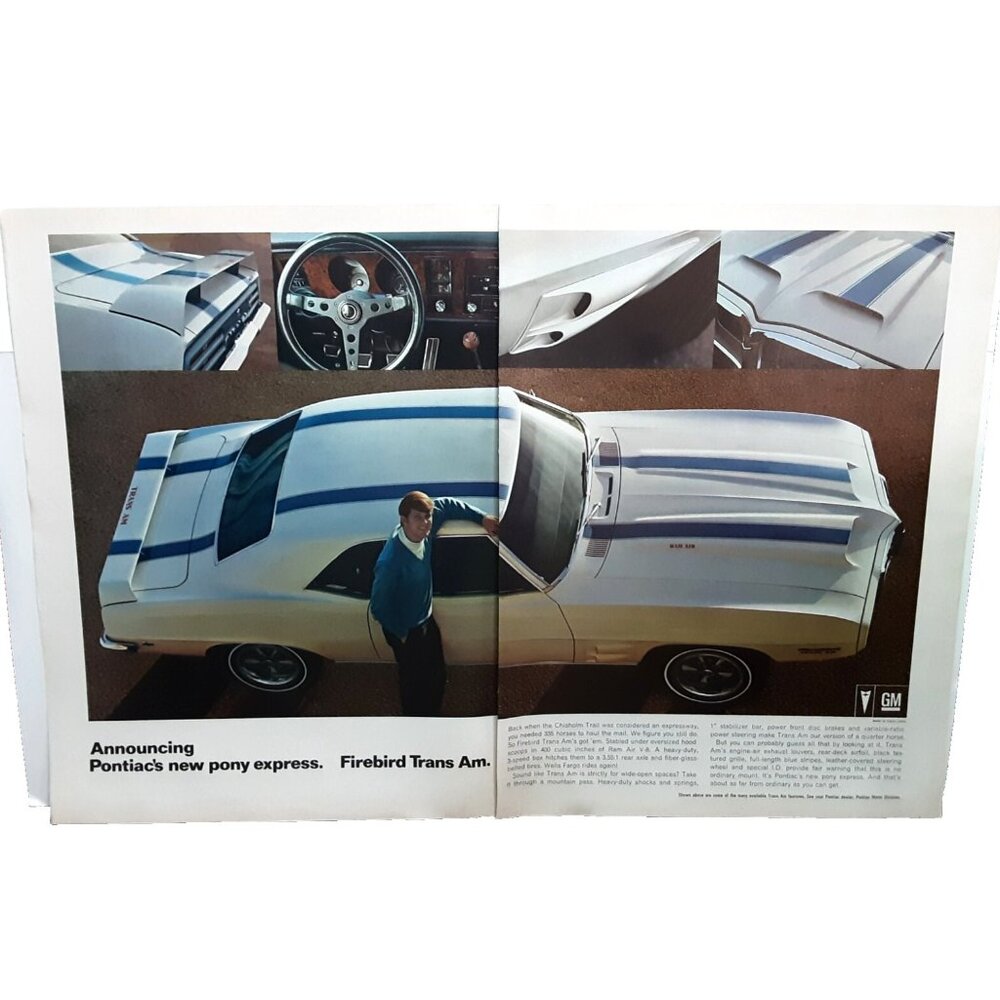 1969 Pontiac Trans Am Car New Pony Express Print Ad Original 60s